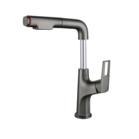 Robinet de lavabo ELOILO tout en cuivre noir, extractible, relevable, rotatif, télescopique, eau chaude et froide, avec cartouche céramique
