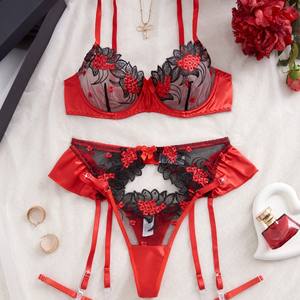 Ensemble de lingerie sexy en dentelle brodée pour femmes, soutien-gorge push-up fin et léger pour <span class=keywords><strong>poitrines</strong></span> généreuses, contrôle léger, lingerie violette XL - Product Image 2