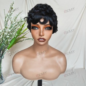 วิกผมทรงพิกซี่แบบหยิกพร้อมหน้าม้า วิกผมสั้นหยิกสำหรับผู้หญิงผิวสี วิกผมทำด้วยเครื่องจักรแบบไม่ต้องใช้กาวสำหรับผู้หญิงผิวสี - Product Image 2