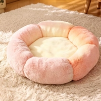 Lit pour animaux de compagnie en forme de fleur, coloré, en peluche moelleuse, rond, pour chat, nid douillet pour chaton et chiot, vente en gros
