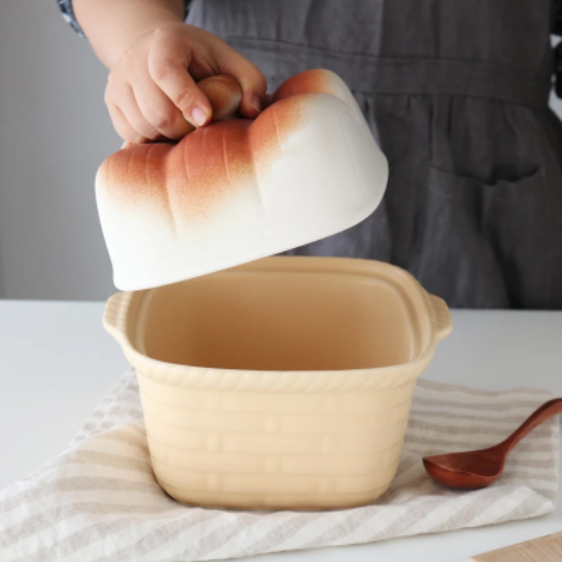 Natürliche Tonbackform für Brot & Suppe – Keramik mit Deckel