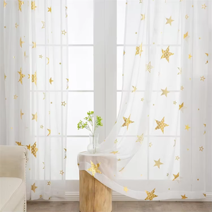 Rideaux transparents étoiles dorées pour garçons filles <span class=keywords><strong>chambre</strong></span> à coucher mignon court blanc rideaux transparents pour <span class=keywords><strong>chambre</strong></span> d'enfants lumière filtrant impression lune rideaux - Product Image 5