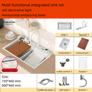 Wastafel dapur teknologi tinggi, wastafel Stainless Steel mangkuk tunggal wastafel dapur putih keran air terjun Digital mangkuk tunggal wastafel dapur cerdas - Product Image 6