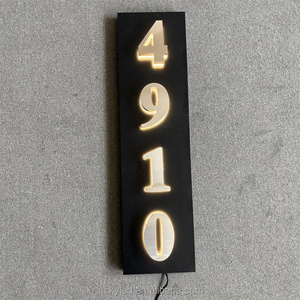 Signe de chiffres et de <span class=keywords><strong>lettres</strong></span> en acier inoxydable 3D Lumière lumineuse <span class=keywords><strong>Plaque</strong></span> de numéros de maison en métal rétroéclairé Numéros de maison à LED éclairés - Product Image 5