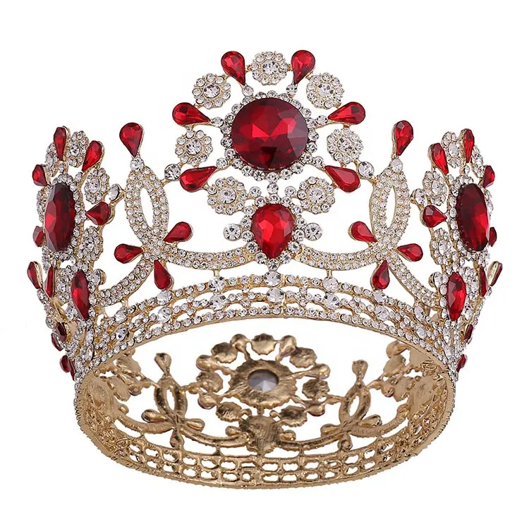 European Princess Tiara Round Baroque Queen Crown Crystal Full Crown King Crown