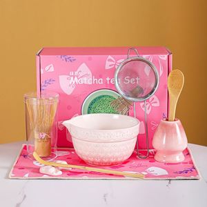 Traditional Japanese Style Porcelain Eco-Friendly Durable Matcha Bowl and Whisk <b>Set</b> Pink for <b>Tea</b> Ceremony - Product Image 1