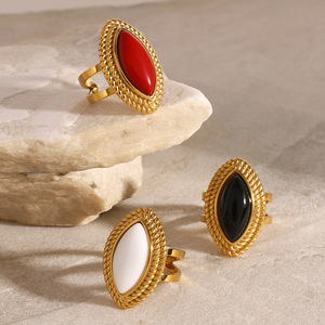 Fashion <b>Rings</b> Marquise Shape <b>Adjustable</b> Gold Tone Agate Inlay Bezel Setting Unisex Party Jewelry - Product Image 3