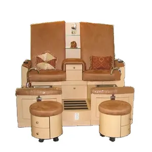 Classic Wooden Nail Salon Furniture Sets Drain Pump For Double Pedicure Station/Bench