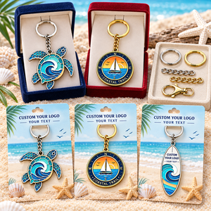 Porte-clés personnalisés en émail dur sur le thème de l'aventure en mer : tortue de mer, voilier, boussole, planche de surf, porte-clés en métal OEM ODM - Product Image 2