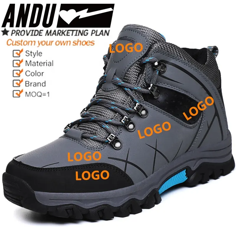 Wholesale Men's Hiking Shoes Non Slip Safety Shoes for Men Breathable Leather Men Trekking Climbing Shoes Custom Logo