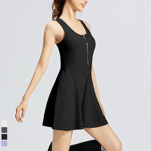 Jupe de tennis antistatique en satin pour femme, longueur genou, avec fermeture éclair, pour sports d'été en extérieur, combinaison de course une pièce - Product Image 4