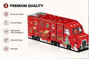 Custom <b>Red</b> Christmas Bus Shaped Advent Calendar Box with Drawers Rigid Cardboard Santa Gift Packaging for Holiday Wholesale - Product Image 4