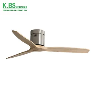 High Quality Indoor Decorative 3 Solid Wood Blades Led Lighting Flush Mount Ceiling Fan