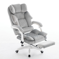 Chaise de bureau pivotante de direction avec support lombaire, en velours gris, dossier haut inclinable
