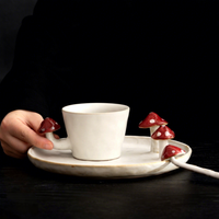 Mug à café en céramique en porcelaine créative avec motif de champignon pour les couples - Résistant à la chaleur, passe au lave-vaisselle et au micro-ondes, cadeaux, cuillère