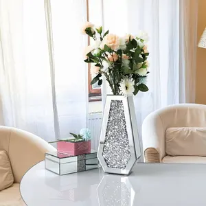 Crushed Diamond Mirror Vase Crystal Silver Glass Stunning Decorative Vase Flower Luxury for Home Decor