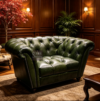 Meubles d'hôtel sur mesure, faits à la main, style mid-century, écologiques, canapé Chesterfield en cuir véritable, fauteuil, salon, salle VIP, salle à cigares