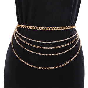 โซ่คล้องตัวแฟชั่นหลายชั้นประดับเพชรเทียมสีทอง โซ่คาดเอวสำหรับผู้หญิง สไตล์พังก์สำหรับออกงานกลางคืน - Product Image 2