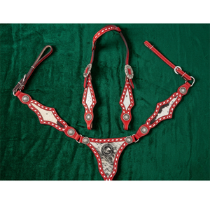 Ensemble de bride et de collier de poitrine en cuir western artisanal, orné de belles décorations perlées, conçu pour une durabilité accrue - Product Image 2