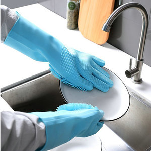 100% silicona de grado de alimentos de goma resistente al calor cepillo guantes de <span class=keywords><strong>horno</strong></span> de la cocina guantes de limpieza - Product Image 5