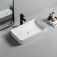 Fabricant de sanitaires de Chaozhou, lavabo rectangulaire en céramique moderne à poser sur le comptoir, lavabo de salle de bain