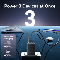 Chargeur USB-C Gan Vention 65W, chargeur pour ordinateur portable, chargeur rapide de type C, chargeur de téléphone