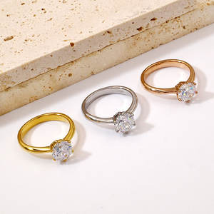 Bagues imperméables non ternissables de bonne qualité, plaquées or 14k 18k PVD, en acier inoxydable 316L, avec zircon, pour femmes - Product Image 2