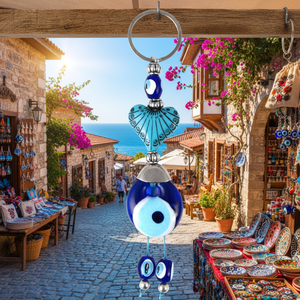 Llavero de Cristal Hecho a Mano con Cuentas de Corazón Turquesa y Ojo Turco, Hecho en Turquía - Product Image 3