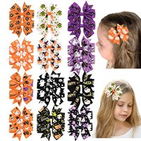 Lazos para el Cabello de Halloween con Diseños Variados, Pinzas para el Cabello con Cinta Estampada de Fantasmas, Calabazas y Arañas para Niñas Pequeñas, Accesorios para Disfraces de Fiesta
