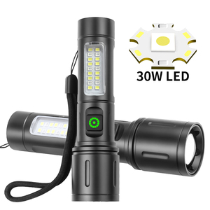 Chiến thuật đèn pin 30W LED Side COB ánh sáng màu đỏ hợp kim nhôm có thể sạc lại 1200mAh Zoomable Torch ngoài trời khẩn cấp ánh sáng đèn flash - Product Image 3