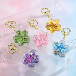 Llavero de acrílico con diseño de dibujos animados de Quicksand, colgante de bolsa con flor de cerezo, bonito llavero de pareja, regalo de Sakura con líquido flotante - Product Image 2