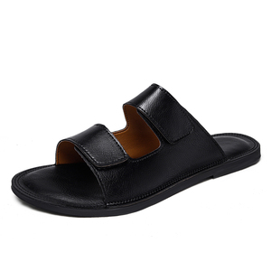 Sandalias de hombre tipo chancla para exterior, sandalias de playa, sandalias planas, sandalias de pescador con punta abierta, sandalias de cuero con cierre de velcro - Product Image 1