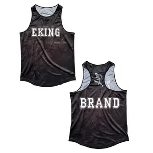 Großhandel individuelle Sublimations-Marathon-Bekleidung Oberteile Fitnessstudio-Lauf-Tank-Top Herren schwarz Marathon-Singletts