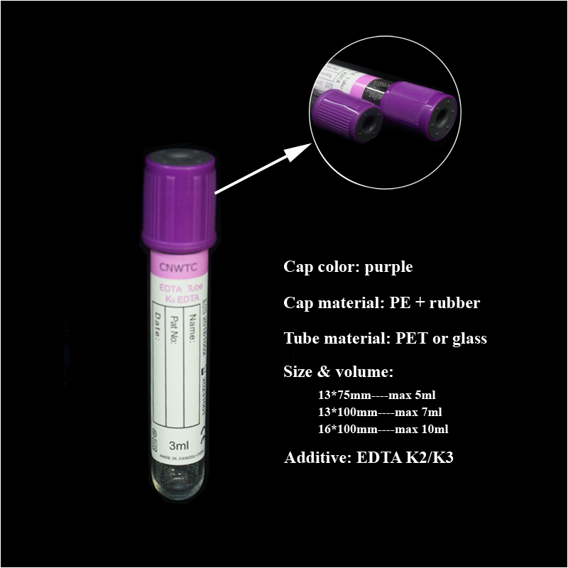 Medical Blood Collection Tube Violet CBC Test 13x75 Edta Tube