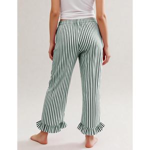 Pantalones de descanso a rayas para mujer, de algodón, con cintura elástica, dobladillo con volantes, cómodos, con cordón, pantalones de pijama, ropa de dormir - Product Image 4