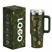 Gobelet isotherme 40 oz avec poignée, double paroi, en acier inoxydable, tasse de voyage anti-fuite avec couvercle à paille rabattable, sans BPA, réutilisable
