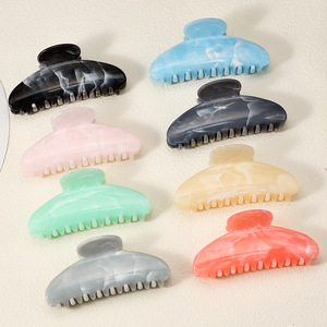 Pince à cheveux en plastique de 11cm, <span class=keywords><strong>demi</strong></span>-cercle, avec motif de marbre moiré, faite à la main, pour fête, emballage en carton personnalisé - Product Image 2