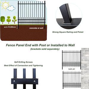 Kim loại hàng rào Panels với Dog pickets, 6ft H x 6.5ft W thép mạ kẽm hàng rào <span class=keywords><strong>DIY</strong></span> cài đặt cho ngoài trời Vườn hàng rào - Product Image 4