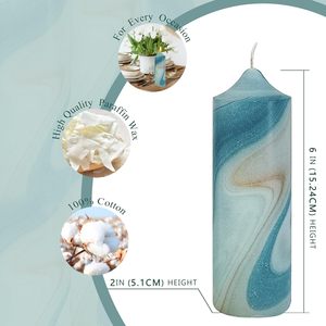 Clocher en marbre bleu Bougies de pilier non parfumées coniques de 6 pouces à la main Grandes bougies pour la décoration de la maison de vacances Noël Halloween - Product Image 2