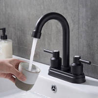 ABS Plastique Noir Mat Deux Poignées Eau Chaude et Froide Haute Arc Col de Cygne Centerset Villa Bassin Robinet