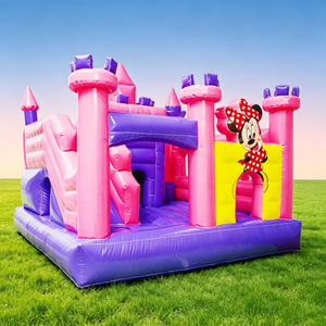 Château gonflable à thème <span class=keywords><strong>de</strong></span> dessin animé en PVC avec <span class=keywords><strong>toboggan</strong></span>, facile à installer, rose et violet, pour les enfants, les sauts et les parcs d'attractions - Product Image 4