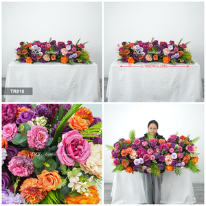 Chemin de table en fleurs artificielles en soie rose de haute qualité, style moderne personnalisable, vente en gros d'usine pour la décoration de mariage - Product Image 3