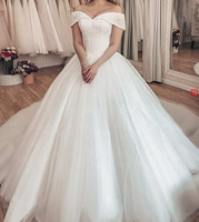 Robe de mariée de luxe 2023 à épaules dénudées, col en V, paillettes brillantes, perles, Dubai, arabe, Afrique, grande taille, avec traîne