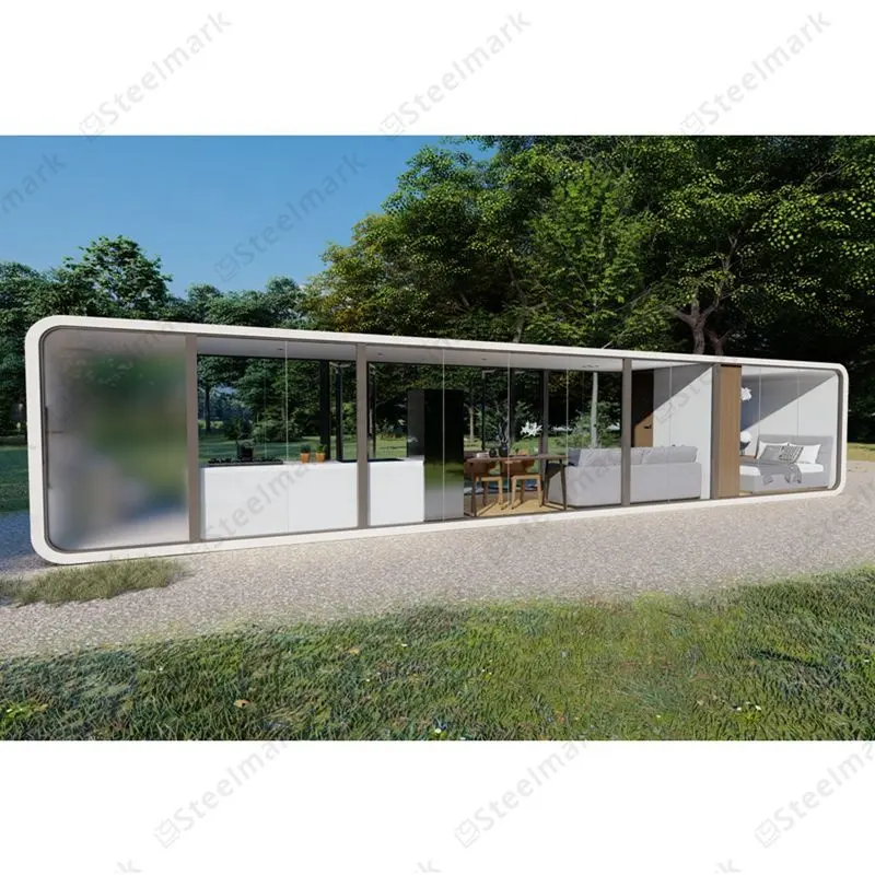 Casa de vidro pequena luxuosa pré-fabricada, cabine pré-fabricada modular, casa pré-fabricada de contêineres de maçã