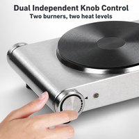 Mini plaque chauffante électrique portable, cuisinière à 2 brûleurs, température réglable, acier inoxydable, chauffage domestique, intérieur