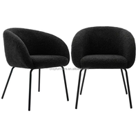 Milieu du siècle mélange de laine blanche tissu de laine d'agneau jambe en métal noir Restaurant Boucle chaise de salle à manger maquillage vanité chaise Accent fauteuil
