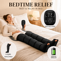 Masseur de jambes à compression d'air progressive séquentielle, bottes de récupération à 5 chambres, sans fil, 6 modes, 8 niveaux
