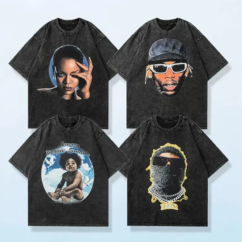 Mode Stijl Oversized Hiphop Vintage Grafische T-Shirt Zwaargewicht Katoenen T-Shirts Voor Mannen