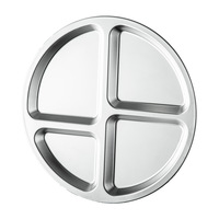 Assiette de service ronde en acier inoxydable 304 de 23 cm à 3 compartiments pour adultes – Idéale pour la cantine et le contrôle des portions
