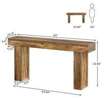 Table console étroite en bois massif de 63 pouces, table de canapé moderne pour couloir, entrée, salon, chambre, bureau à domicile